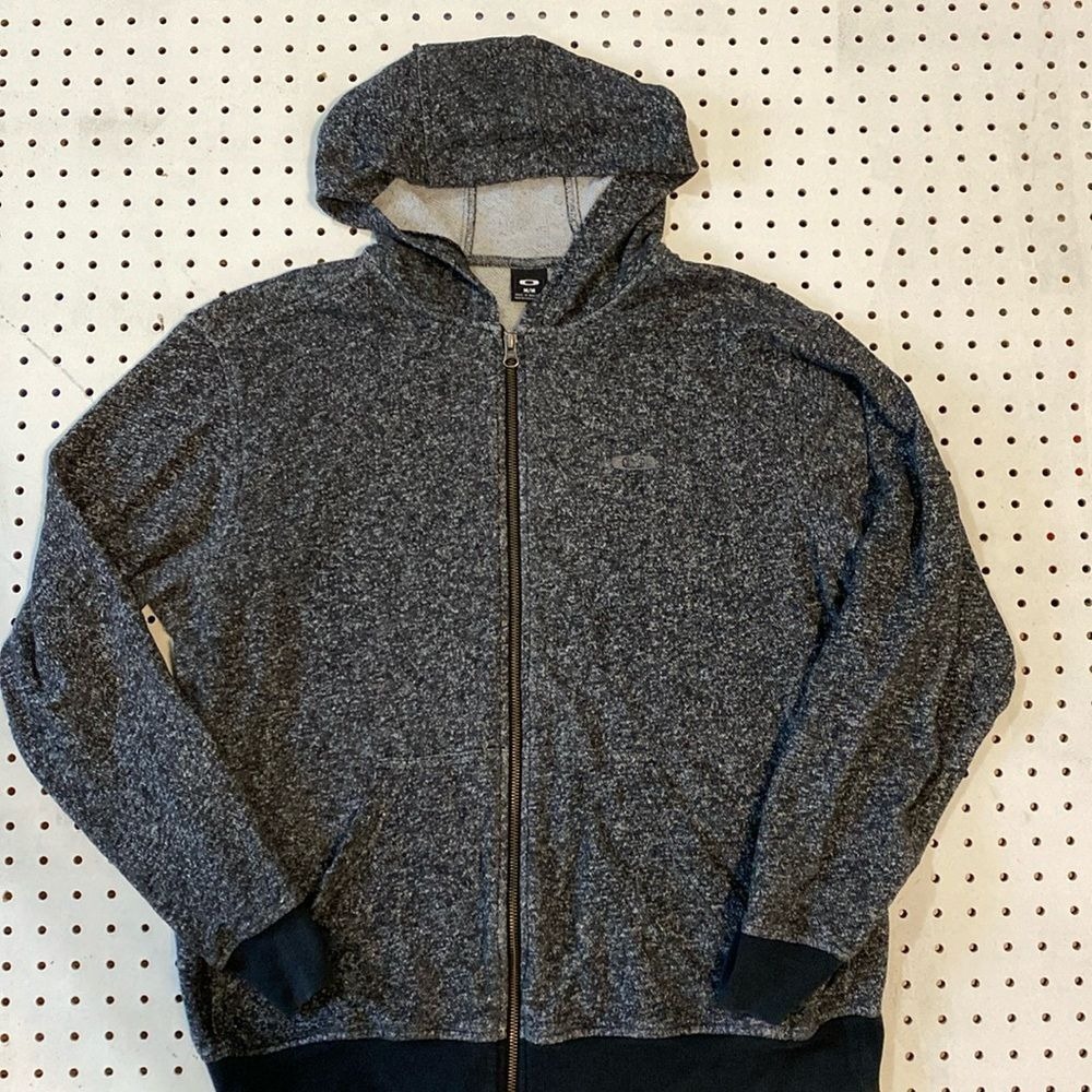 Oakley Full Zip Hoodie Sweater Mens Medium Gray Black Logo‎ Casual Activewear